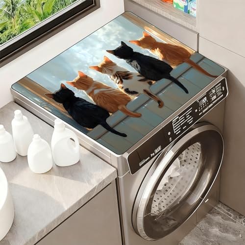 Image of Washer Dryer Top Cover Mat, Non-Slip Laundry Room Decor, Laundry Room Kitchen Appliance Decor Protector Universal 23.6 inchx19.7 inch (Kitten)