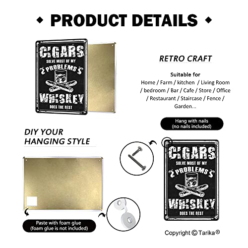Cigars Solve Most Of My Problems Whiskey Does The Rest Vintage Funny Sarcastic Tin Sign Wall Decor For Man Cave Bar Cigar Lounge Club Smoking Room 8X12 Inches Durable Metal Plaque #TOP2