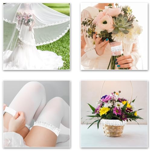 Spitzenband Weiß Vintage 5 m, Scheifenband Weiß mit Doppelter Spitze, Spitzenborte Häkel Geschenkband Breit 5cm für Hochzeit, Deko, Diy, Nähen, Handwerk, Basteln