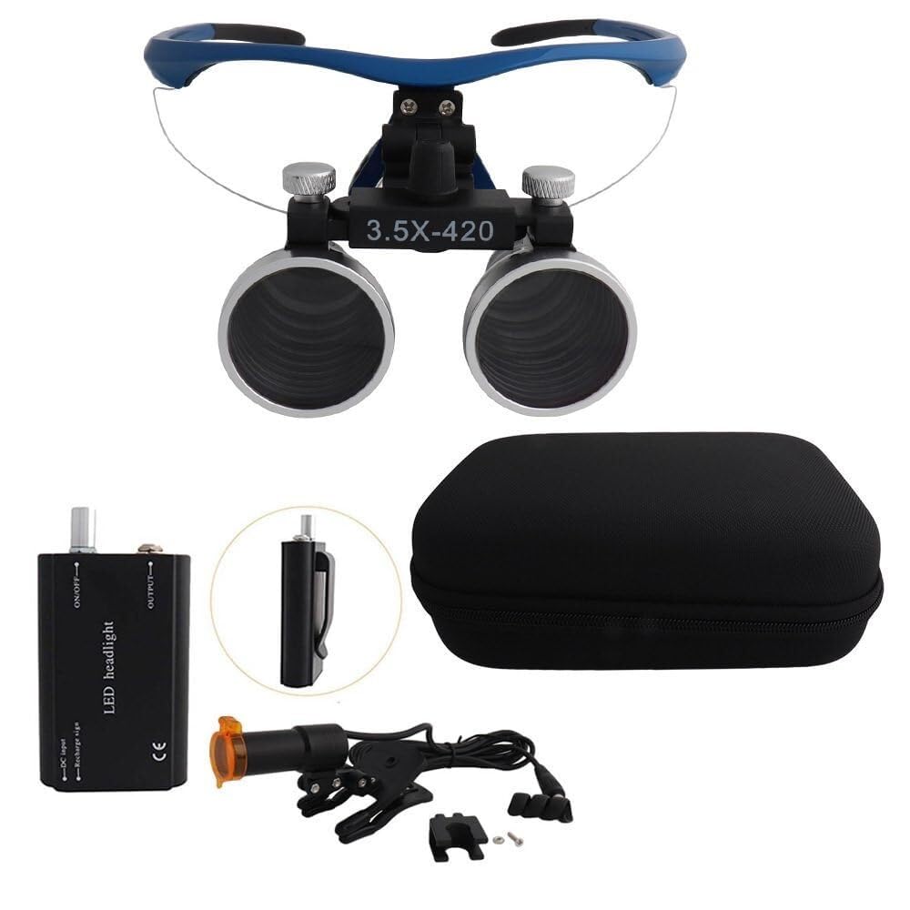 Loupe Portable, loupe binoculaire avec Clip, Lampe Frontale LED 5 W, Distance de Travail: 440mm-540mm(Blue1)