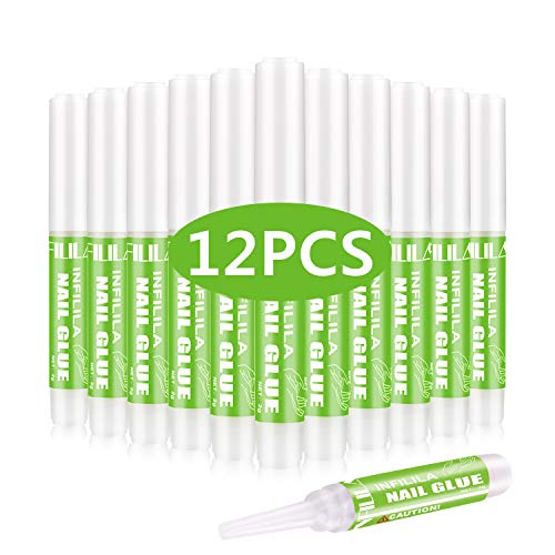 Nail Glue for Acrylic Nails Long Lasting Professional Nail Tips Glue INFILILA Nail Glue for Press On Nails Super Bond for Fake Nails False Nails Adhesive for Fake Nails Tips 0.07OZ/PCS (12PCS)