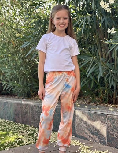 Arshiner Calça de pijama infantil xadrez confortável com bolsos, Tie Dye-laranja azul, 3-4T