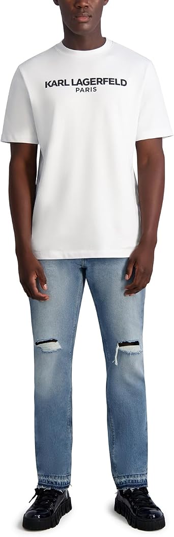 Karl Lagerfeld Paris Mens Leather Pocket Light Wash Denim Pant