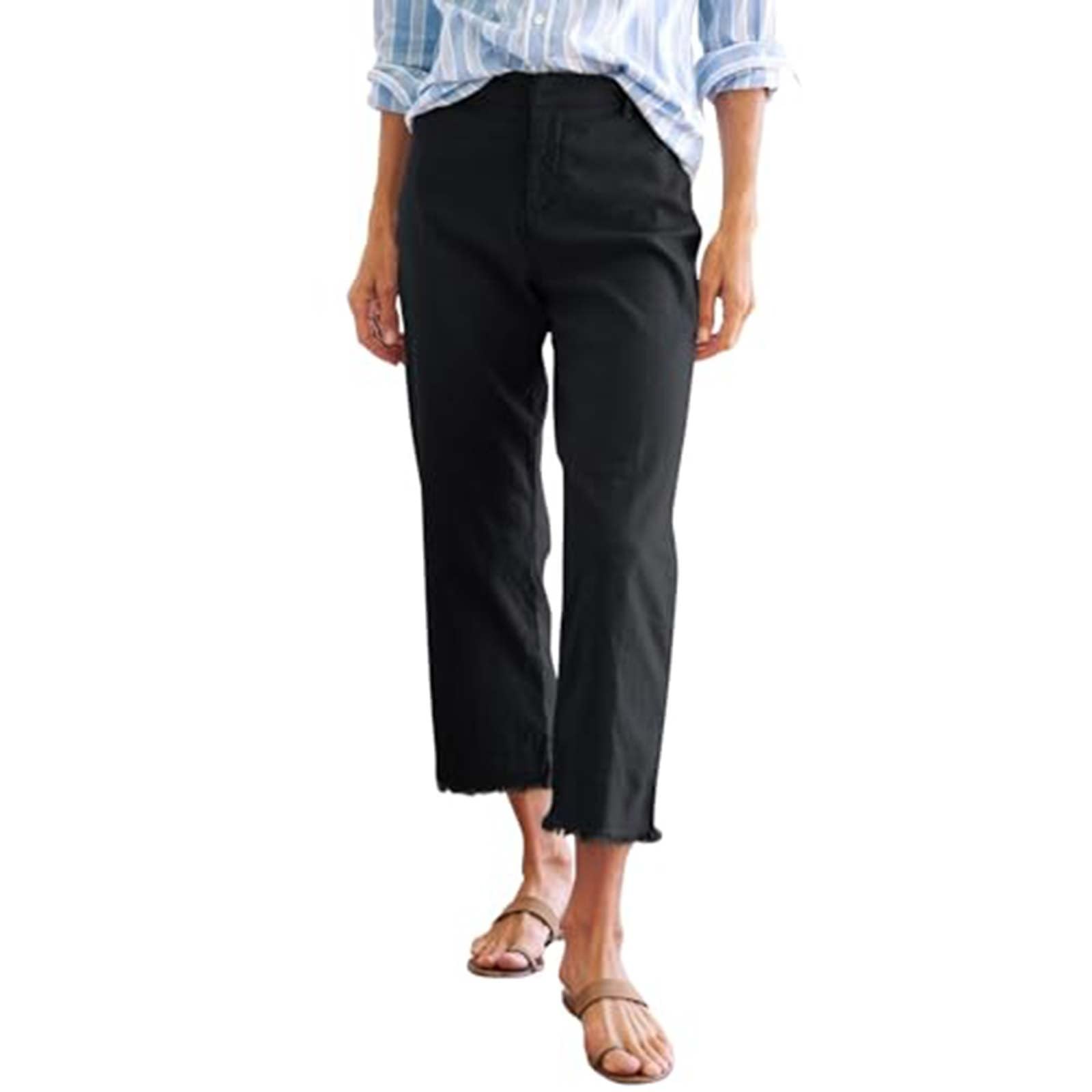 Womens Cotton Linen Cropped Pants Straight Leg Capris Loose Fit Summer Casual Ankle Length Work Trousers 2025