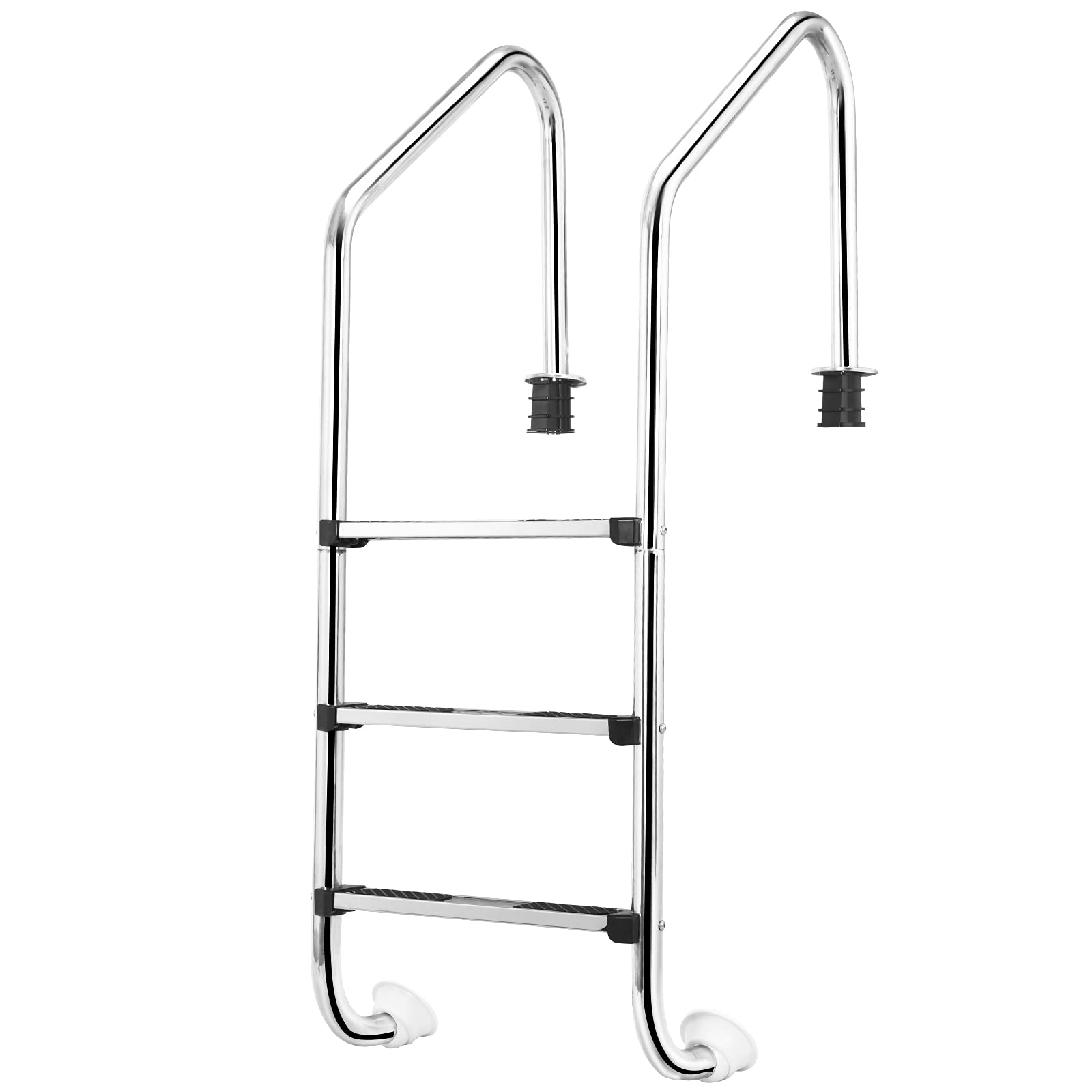 RELAX4LIFE Escalera de Piscina de Acero Inoxidable de 3 Peldaños con Pasamanos, Escalera de Entrada de Piscina con Almohadillas Antideslizantes, Carga 150 kg, 63x53x147cm (Plateado)