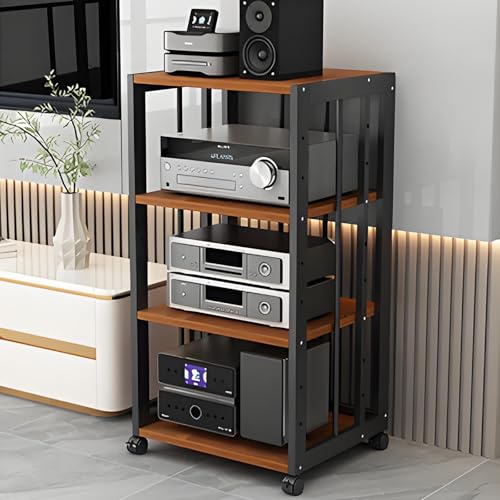 Armoire AV pour rangement stéréo, support multimédia d'angle à roulettes et étagère Hi-Fi