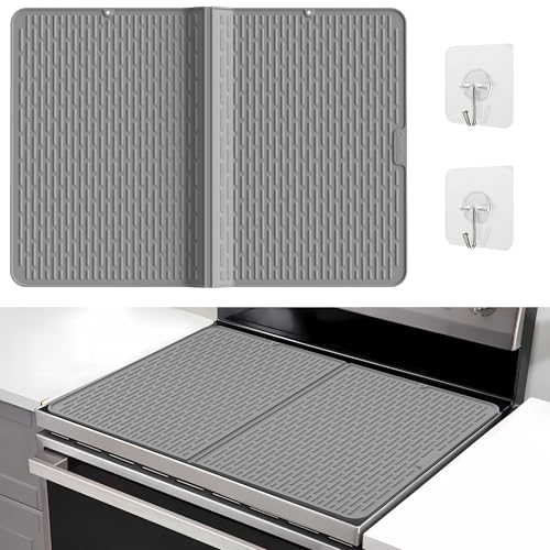 Image of Foldable Silicone Stove Top Cover - 20 inchx28 inch Stove Top Covers for Electric Stove, Glass Top Stove Cover, RV Stove Top Cover & Dish Drying Mat (Gray, 28''x20'')