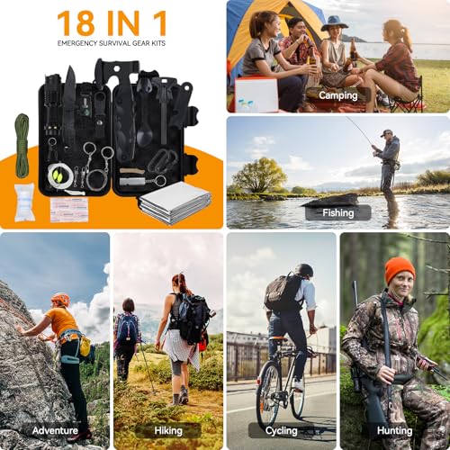 Außen Notfall Survival Kit 18 in 1, Professionelles Notfall Set Outdoor Zuhause, Premium Set Messer Outdoor Ausrüstung, Überlebensausrüstung, für Camping, Bushcraft, Wandern, Jagde, Abenteuer, Männer