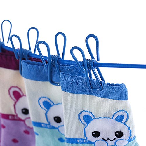NUZAMAS 12 Pegs Clips Clothesline Portable Expandable Adjustable Retractable Airer for Camping Travel Clothes Laundry Drying Outdoor and Indoor Use Blue - Image 3