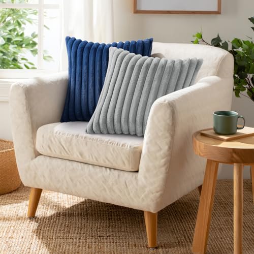 Pallene Faux Fur Plush Throw Pillow Covers 22x22 Set of 2, Luxury Soft Fluffy Striped Decorative Pillow Covers for Sofa, Couch, Living Room, Grey