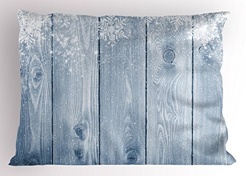 Ambesonne Winter Pillow Sham, Frozen Wooden Texture Snowflakes Rustic Inspirations Grunge Retro Designed Print, Decorative Standard King Size Printed Pillowcase, 36