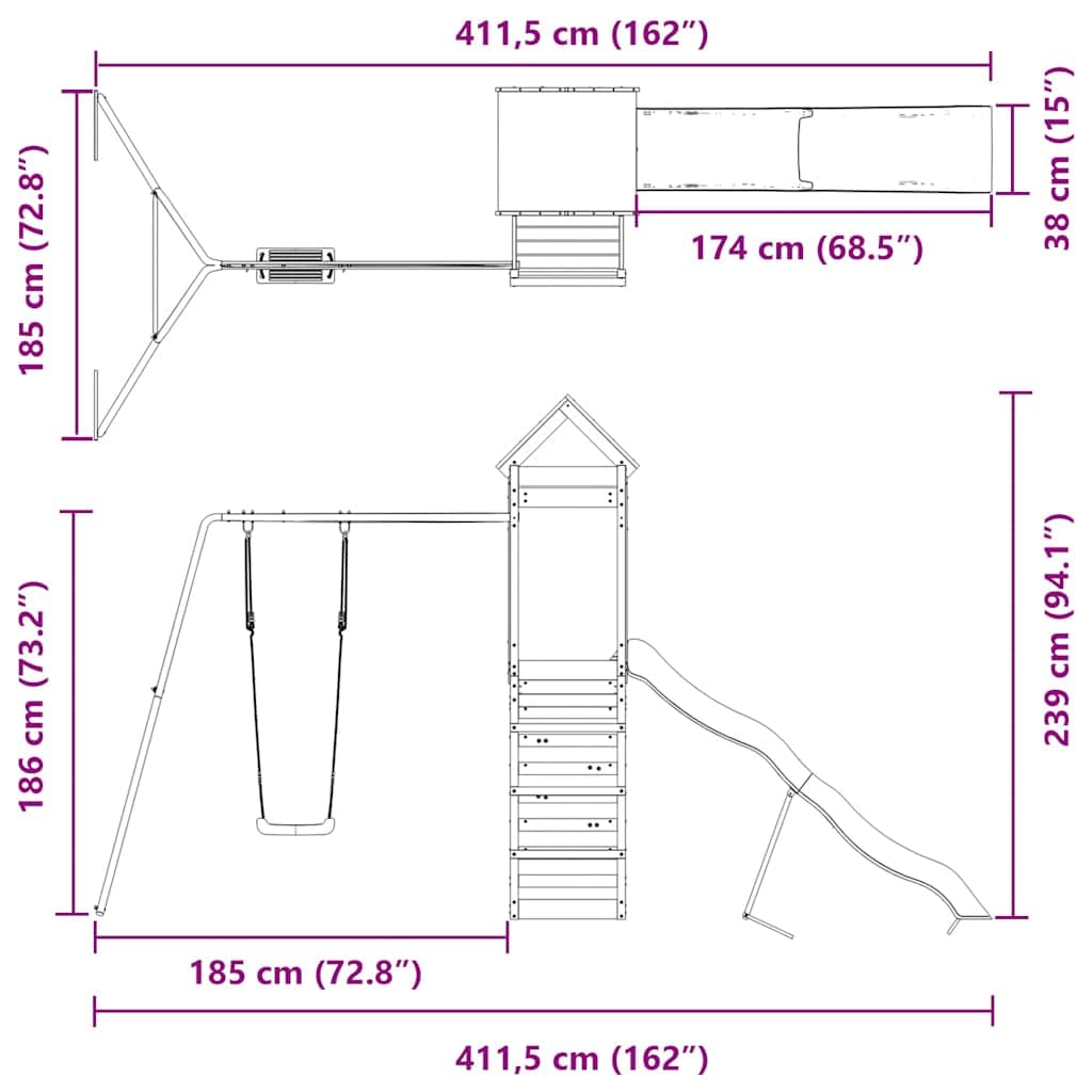 Spielturm aus imprägniertem Kiefernholz mit Rutsche Schaukel Sandkasten für Kinder im Garten, stabiles Klettergerüst mit Seil, Nest, Trapez, Ringe, Zubehör, Outdoor Spielhaus