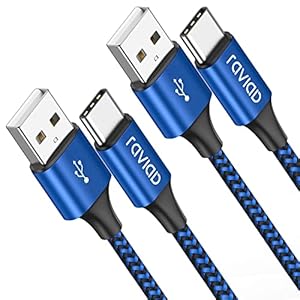 RAVIAD USB C-kabel, 2 stuks 2 m, oplaadkabel, USB C nylon, snellaadkabel, type C oplaadkabel voor Samsung Galaxy A12/A52s/S10, Huawei P40/P30, Google Pixel, POCO X3 PRO, OnePlus Nord 2, blauw