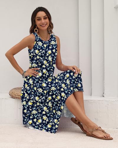 Image of AUSELILY Women's Summer Dresses Casual Sleeveless Midi Tank Beach Dress | Women's Asymmetrical Hem Sundress with Side Pockets, Great for Beach, Vacation & Daily Wear