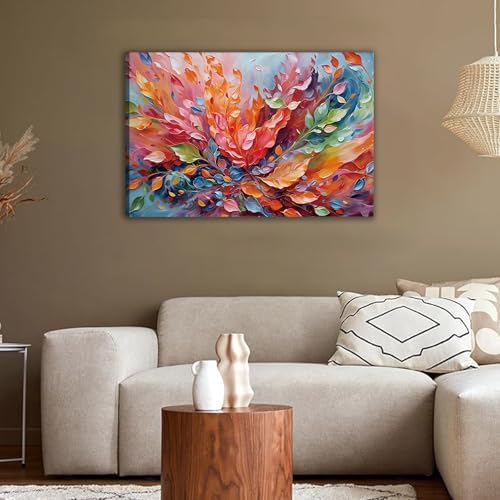 VCBNUGH Stampe su tela con foglie floreali, arte astratta con fiori da parete, decorazione per soggiorno, camera da letto, appartamento, ufficio (50x70 cm/con cornice)