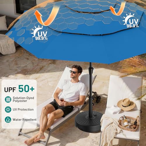 Image of AreShark 9ft 3-Tier Patio Umbrellas, Outdoor Umbrella with 8 Sturdy Ribs UV Protection Windproof, Market Table Umbrella w /Push Button Tilt & Crank for Pool, Porch, Deck, Garden(Royal Blue)