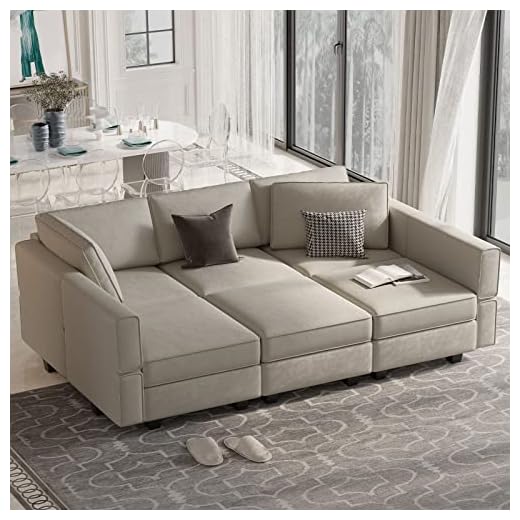 Belffin Modular Velvet Sectional Sofa with Chaise Lounge Sectional Sleeper Sofa with Storage Chaise Bed Couch for Living Room Grey
