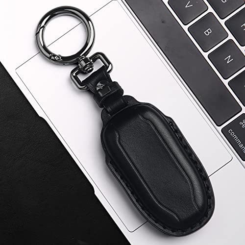 Tukellen For Tesla Leather Key Fob Cover With Keychain Key Shell Case Compatible With Model 3 Model Y Model S(Black) #TOP3