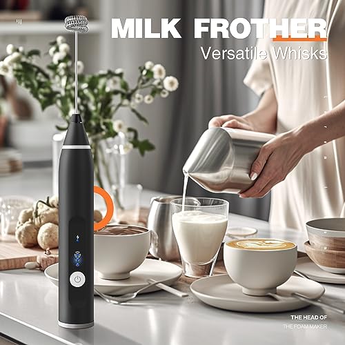 Laposso Milk Frother Rechargeable Handheld Electric Whisk Coffee Frother Mixer With 2 Stainless Whisks 3 Speed Adjustable Foam Maker Blender For Coffee Matcha Latte Cappuccino Hot Chocolate(Black) thumb #3