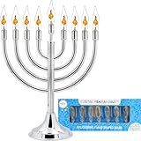 Electric Stainless Steel Hanukkah Menorah, Electric Chanukiya with 10 Flickering Chanukah Bulbs (Single)