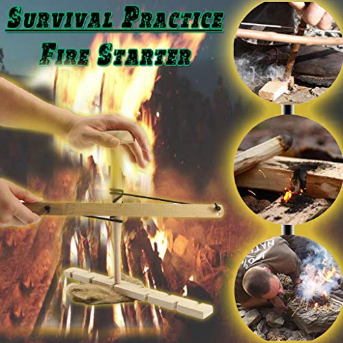 CapsA Bow Drill Kit Fire Starter Primitive Wood Survival Practice Friction Fire Tool Scout Outdoor Activity Kits Teaching Outward Bound Training (Yellow)
