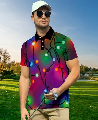 Casual Polo Shirts for Men: Short Sleeve Christmas Light Bulb Print Golf Clothing4