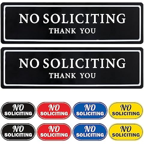 2 Pack No Soliciting Sign & 8 Pack No Soliciting Sticker for House, Clear and Easy to Read, Keep Salespeople Away from Your Home Cover