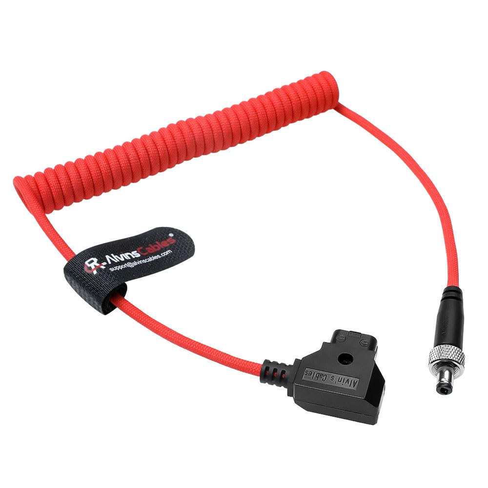 Alvin's Cables Atomos Ninja V D-tap kabel zasilający 0,5-1,2 m Dtap do blokowania DC 2.1 kabel spiralny do Blackmagic Video Assist, do Hollyland Mars 400S, ultra elastyczny