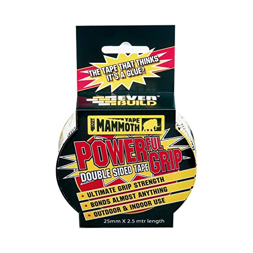 Everbuild Mammoth Powerful Grip Tape Reinforced Double Sided Tape Heavy Duty Clear 25mm x 2.5m