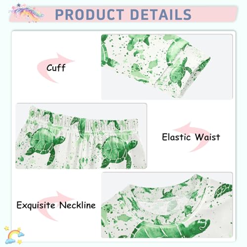 senya Green Turtle Watercolor Pajamas Set Long Sleeve Soft Cotton Sleepwear 2 Piece4