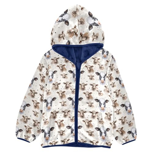 Cute Cow Boys Fleece Coat,Children's Zip-Up Hoodie Jacket,Baby Warm Fashion Outerwear 3-10T,A113310