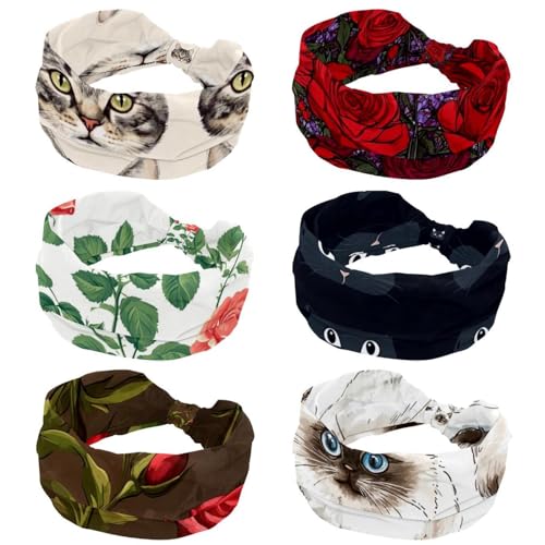6 bandeaux à fleurs rouges pour femme - Bandeau de sport large, élastique et antidérapant