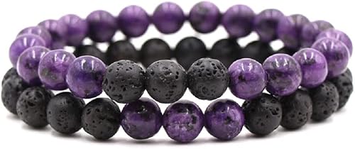 2 pulseras mate de piedra volcánica de piedra volcánica de 0.315 pulgadas (0.315 in), apilables, difusoras de aceite esencial, pulsera de semillas
