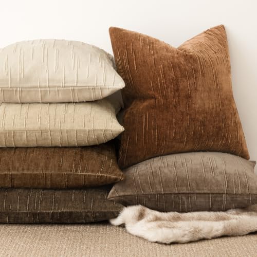 Image of Foindtower Pack of 2 Slubby Textured Chenille Throw Decorative Pillow Covers Square Accent Solid Cushion Cover Fall Cozy Farmhouse Pillow Case for Couch Sofa Bed Living Room 22x22 Inch,Autumn Orange