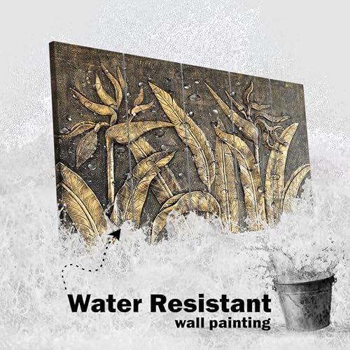 Image of Maxstone Goldan Leaves Leaf Natural Wall Painting Living Room,Bedroom,Office,Home Decor 5 Panal Wall Painting Big Size Wall Hanging Decorative Painting HD (30x60 inch) M1301