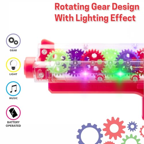 Image of Aditi Toys Transparent Gear Gun Toy for Kids, Electric Concept Gear Gun with Moving Gears, Vibration, Music & Lights for Kids Above 3 Years, BIS Approved (Red)