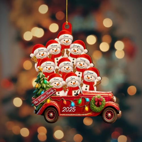 Personalized Snowman Family Ornament – Custom Red Truck Wooden Christmas Decoration for Family, Unique Holiday Keepsake for Tree and Gifts - Image 4