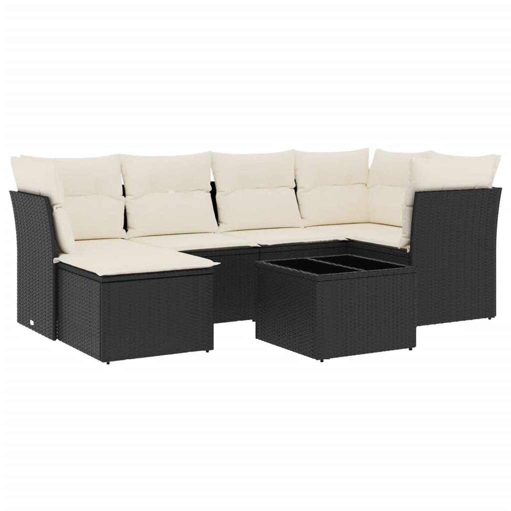 LAPOOH Set de Comedor de jardín 7 pzas y Cojines ratán sintético Negro, Conjunto Mesa Y Sillas Jardin, Mesa Y Sillas Terraza, Muebles Jardin Exterior, Conjuntos De Muebles De Jardín - 3249795