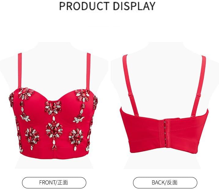 Women's Sexy Rhinestone Bead Bustier Crop Top Club Party Glitter Corset Top Bra - Image 3