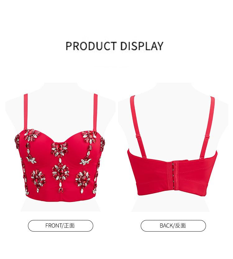 Women's Sexy Rhinestone Bead Bustier Crop Top Club Party Glitter Corset Top Bra3