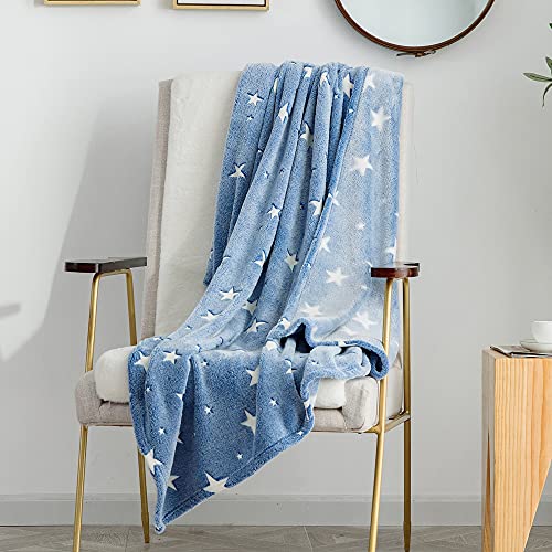 Sleepreal Glow In The Dark Throw Blanket For Kids, 50"X60" Blue Star Soft Fuzzy Flannel Blanket For Boys Girls, Airplane Blanket For Kids, All Season Fun Christmas Birthday Gifts #TOP5