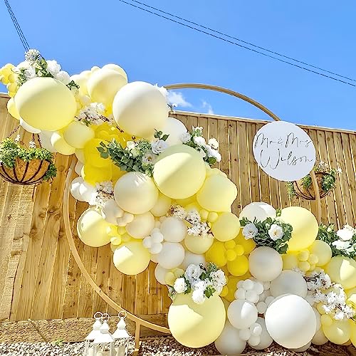 Image of 412pcs Pastel Yellow Balloon Garland Arch Kit 18 12 10 5 Inch Different Sizes Light Yellow Latex Balloons for Baby Shower Birthday Anniversary Wedding Gender Reveal Sunflower Party Decoration