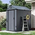 Aoxun 4×6 FT All-Weather Resin Storage Shed, Outdoor Plastic Tool Shed with Reinforced Floor, Lockable Door, Window & Vent for Garden Patio Backyard, Stores Bike, Garbage Can & Yard Gear, Dark Gray