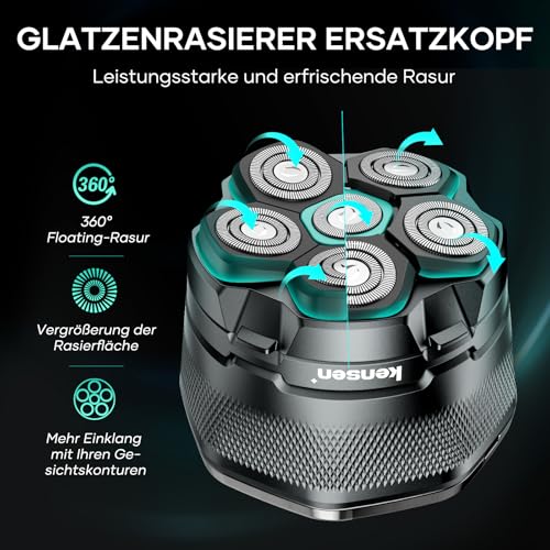 Ersatzrasierkopf für Glatzen Rasierer Herren, kensen 6D Kopfrasierer Schwimmender Rasierkopf Magnetische Austauschbarer Ersatz-Scherkopf Nass und Trocken 5