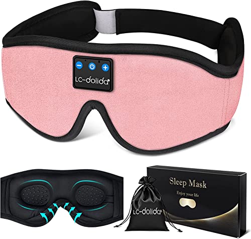 LC-dolida Schlafmaske Bluetooth-Schlafkopfhörer, 3D Augenmaske, kabellos mit Timer, waschbare Blockierlicht Musik Schlafmaske für Nickerchen, Schlafen und Reisen-PINK Cover
