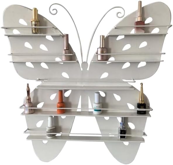 Butterfly Shaped Nail Polish Wall Rack, Essential Oil & Nail Polish Organizer, Metal Floating Storage Holder, for Home and Salon,Pink