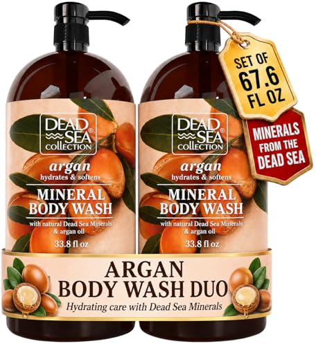 Image of Dead Sea Collection Argan Body Wash for Women and Men - with Pure Dead Sea Minerals and Argan Oil - Cleanses and Moisturizes Skin - Pack of 2 (67.6 fl. oz)