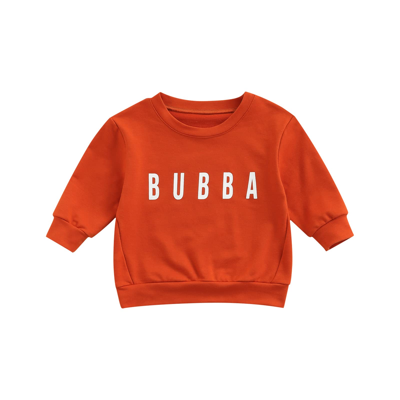 Toddler Baby Sibling Matching Clothes Long Sleeve Letters Print Pullover Sweatshirt Tops for Sister Brother Outfit (Bubba Caramel, 6-12 Months)