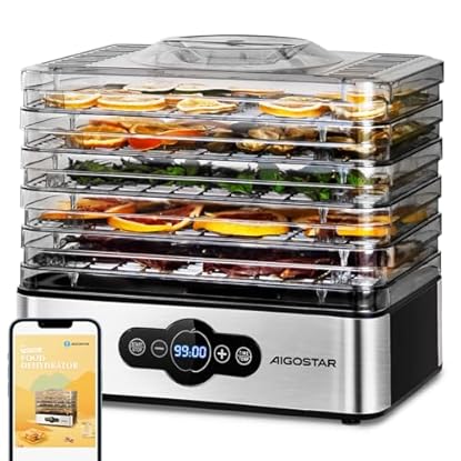Foto di Aigostar Crispy - Essiccatore alimentare, 240W, 5 vassoi, essiccatura automatica, ottimo per frutta, carne, verdura ecc. controlli digitali, impostazione manuale di tempo e temperatura. Senza BPA.