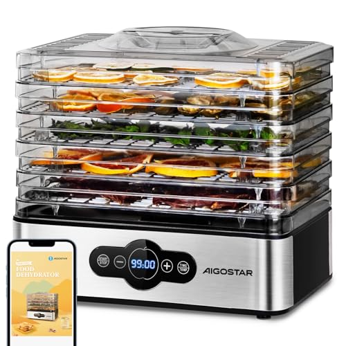 Aigostar Crispy - Dörrautomat, Dörrgerät mit Temperaturregler, 240W, 35-70°C, 99h-Timer, 5...